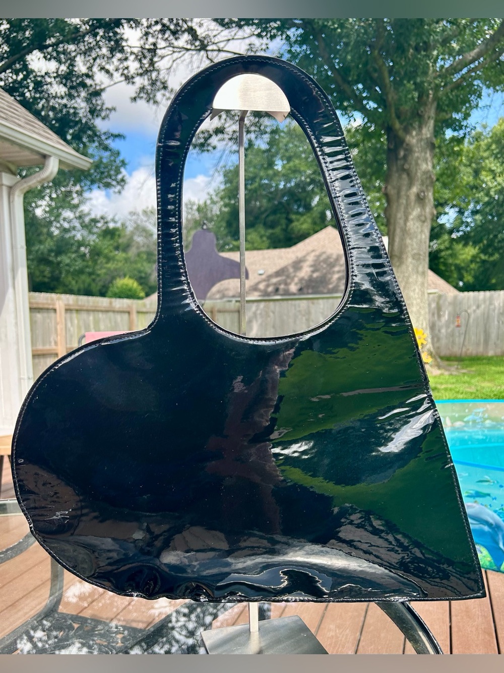 Coperni Style Black Patent Faux Leather Heart Shaped Shoulder Tote Bag EUC